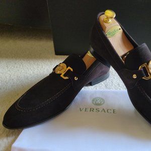 NEW Authentic Versace La Medusa Chocolate Brown Suede Loafers